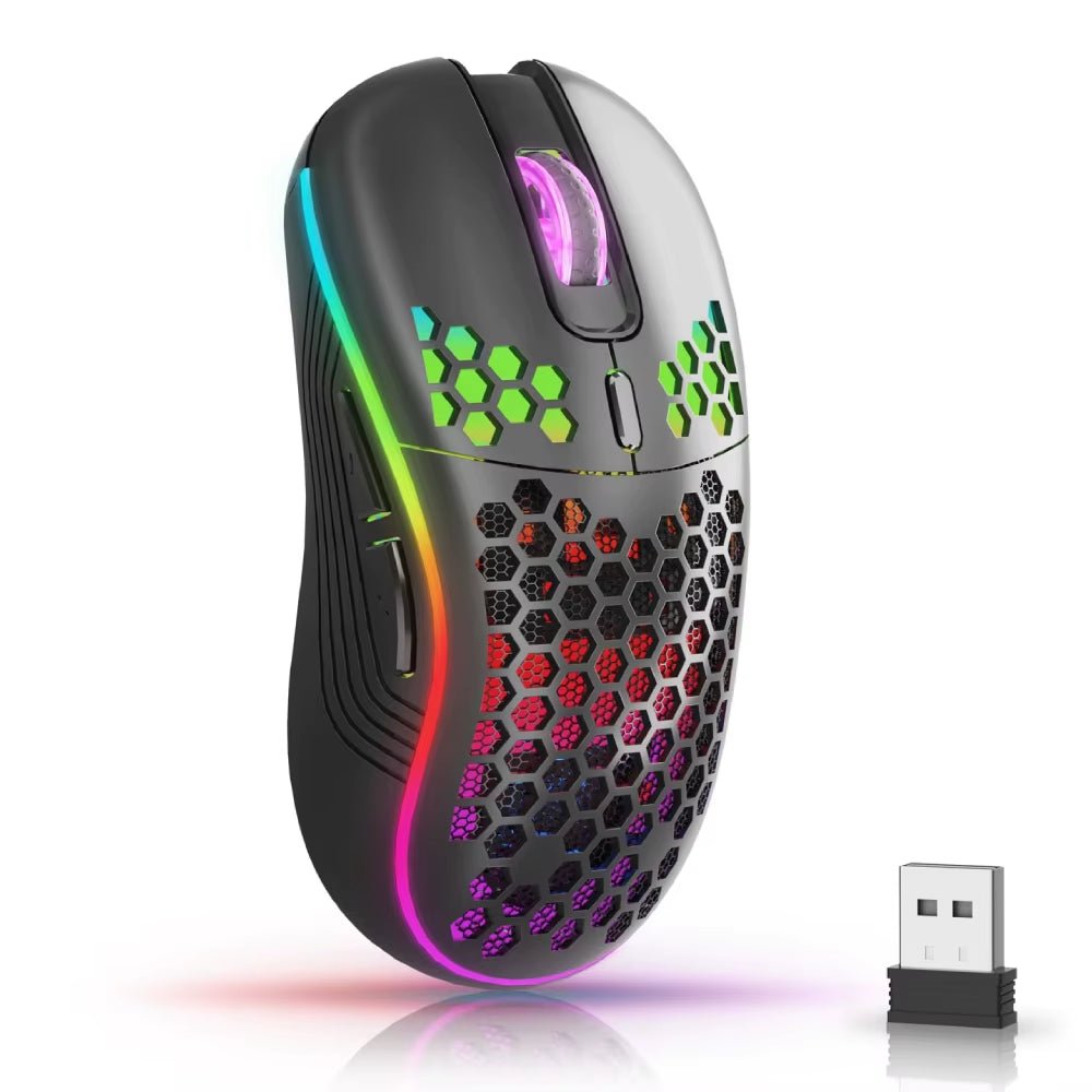2.4G Wireless Mouse with RGB Backlit 6 - Button 3 - Speed DPI Type C Rechargeable Ergonomic Honeycomb Design Gaming Mouse - Techlyn
