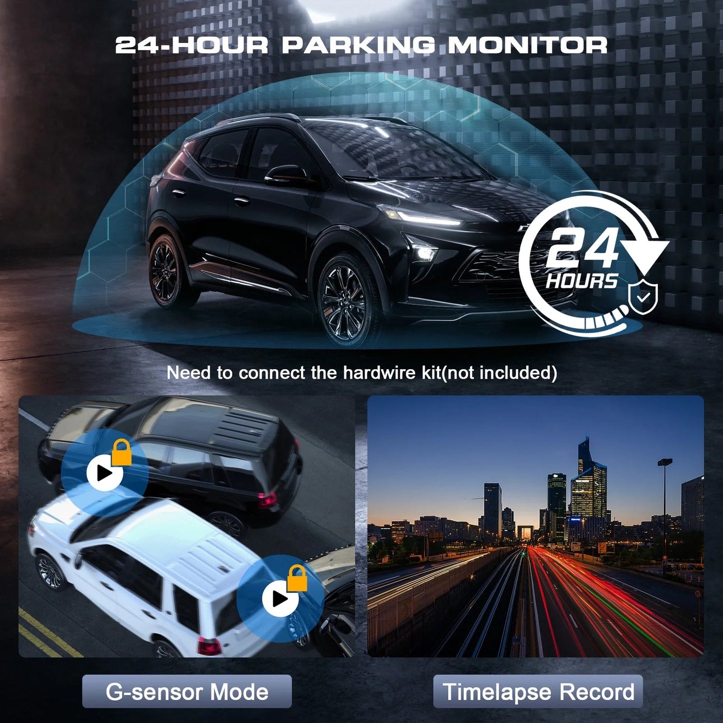 3 Channel Dash Cam Front and Rear, 4K/2.5K + 1080P Premium Car Camera for Cars with Wi - Fi GPS, Night Vision, 3.16" IPS Touchscreen, 24H Parking Mode, WDR, Type - C, 64GB SD Card Included - Techlyn