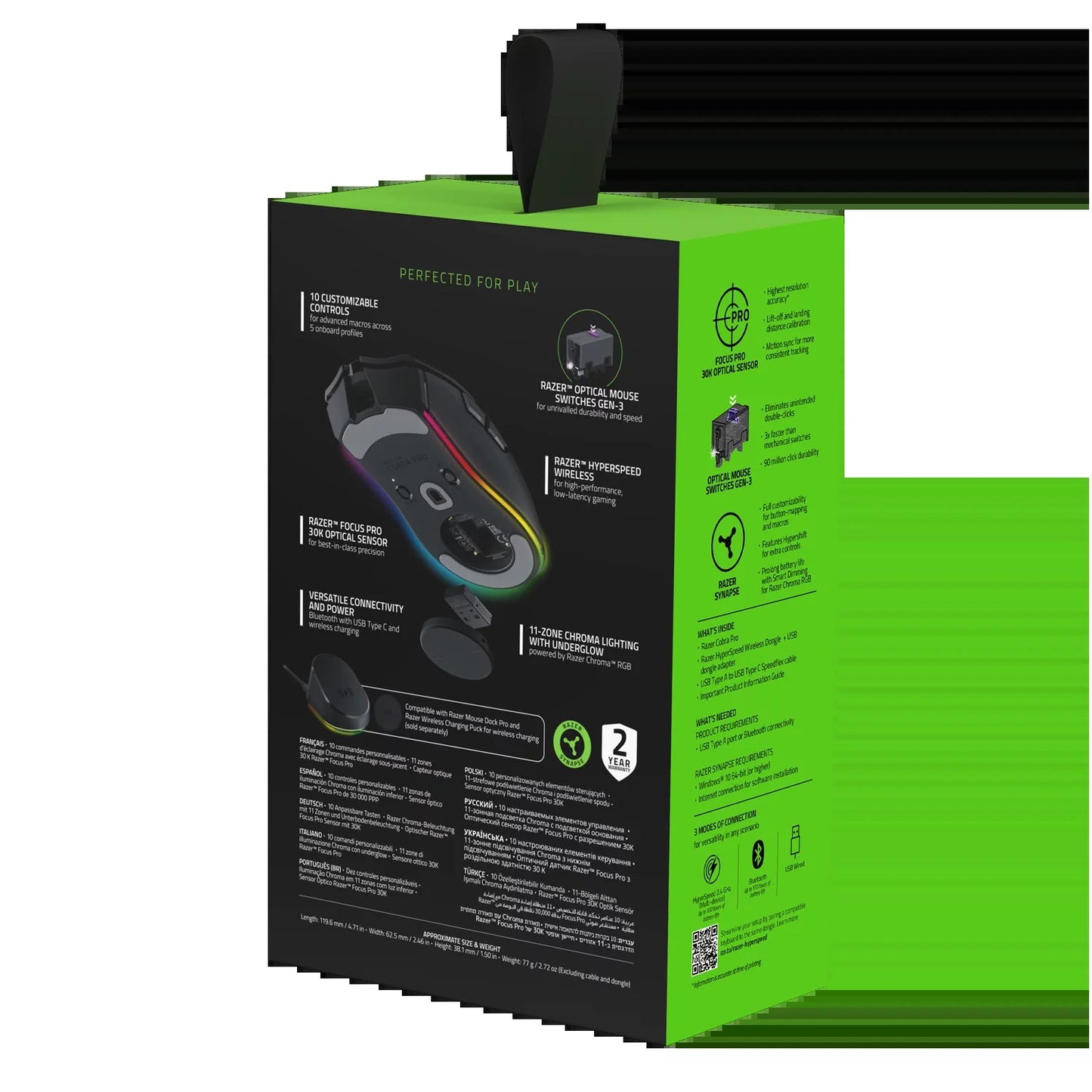 Cobra Pro Lightweight Wireless PC Gaming Mouse with Chroma RGB, Customizable Controls, 77G, Black - Techlyn