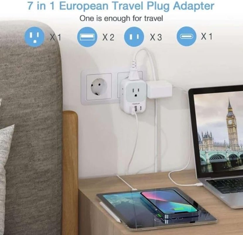 European Travel Plug Adapter Converter, International Power Plug Converter with 2 USB, Type C Outlet Adaptor Charger for US to Most of Europe EU Iceland Spain Italy France Germany - Techlyn