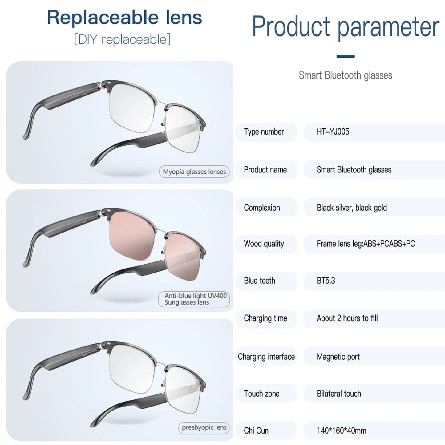 Smart Glasses with Ai,Metal Smart Glasses with 144+ Languages Real - Time Translation, Touch Control, Voice Assistant, Anti - Blue Light, Smart Music Glasses for Business, Travel & Students (Black) - Techlyn