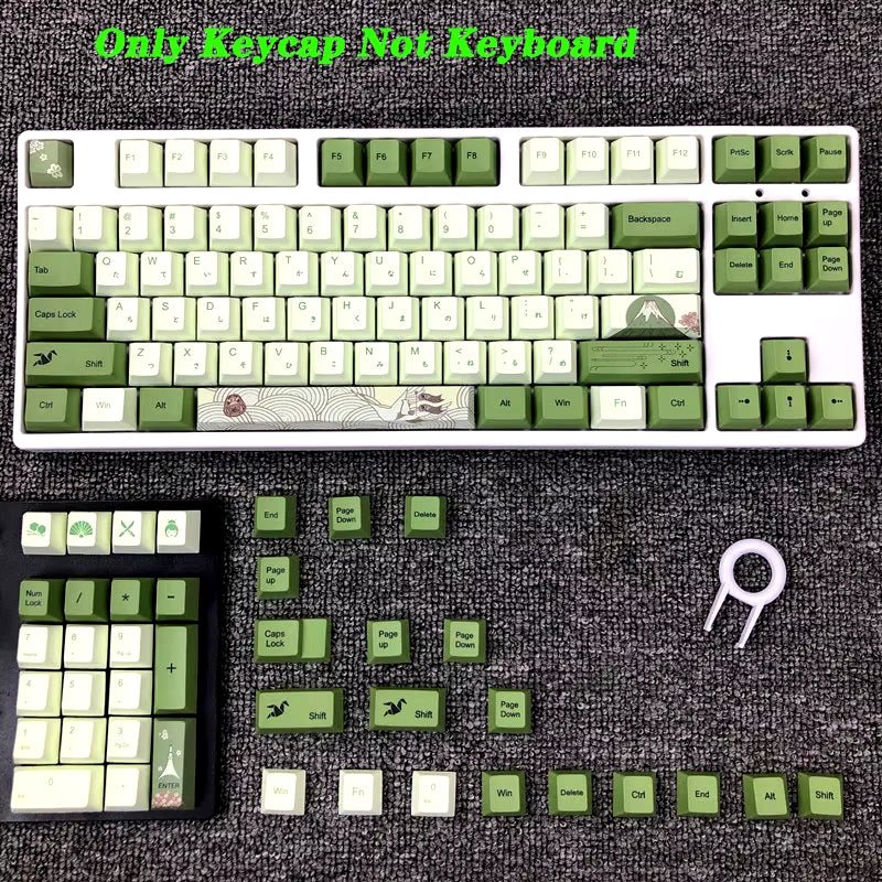 127 Keys Cherry Profile Matcha Green PBT Keycaps Mechanical Keyboard Dye - Subbed Mountain Forest Custom DIY Mx Switch Keycap - Techlyn