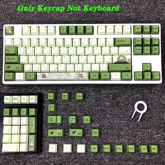 127 Keys Cherry Profile Matcha Green PBT Keycaps Mechanical Keyboard Dye - Subbed Mountain Forest Custom DIY Mx Switch Keycap - Techlyn