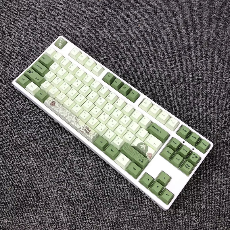 127 Keys Cherry Profile Matcha Green PBT Keycaps Mechanical Keyboard Dye - Subbed Mountain Forest Custom DIY Mx Switch Keycap - Techlyn