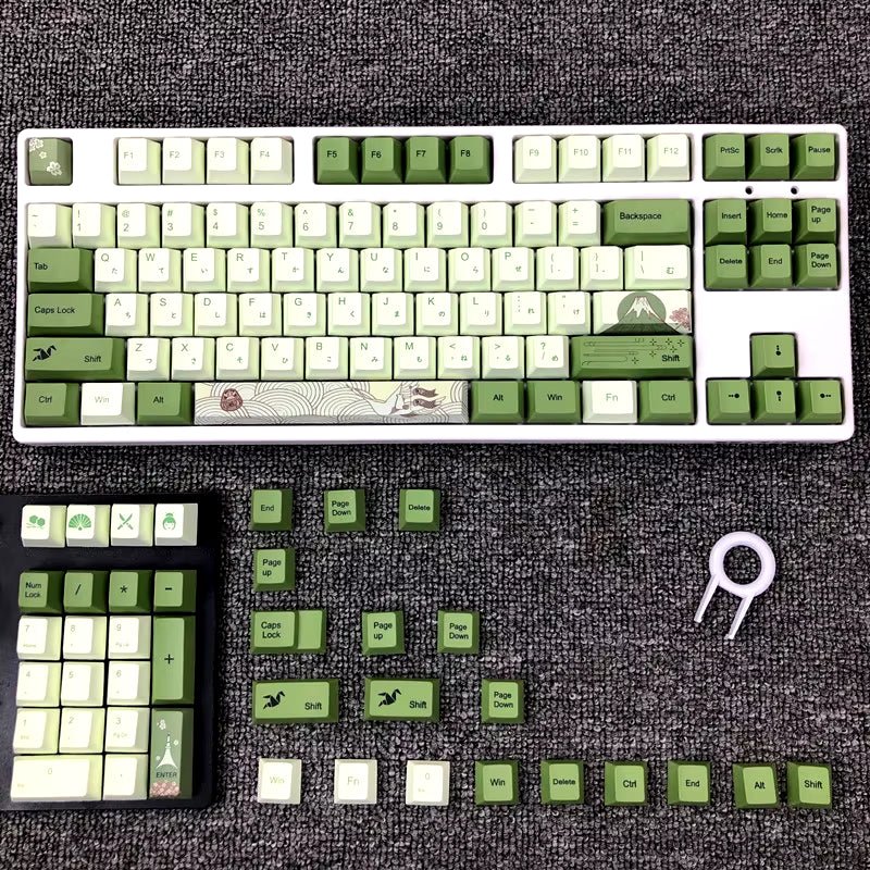 127 Keys Cherry Profile Matcha Green PBT Keycaps Mechanical Keyboard Dye - Subbed Mountain Forest Custom DIY Mx Switch Keycap - Techlyn