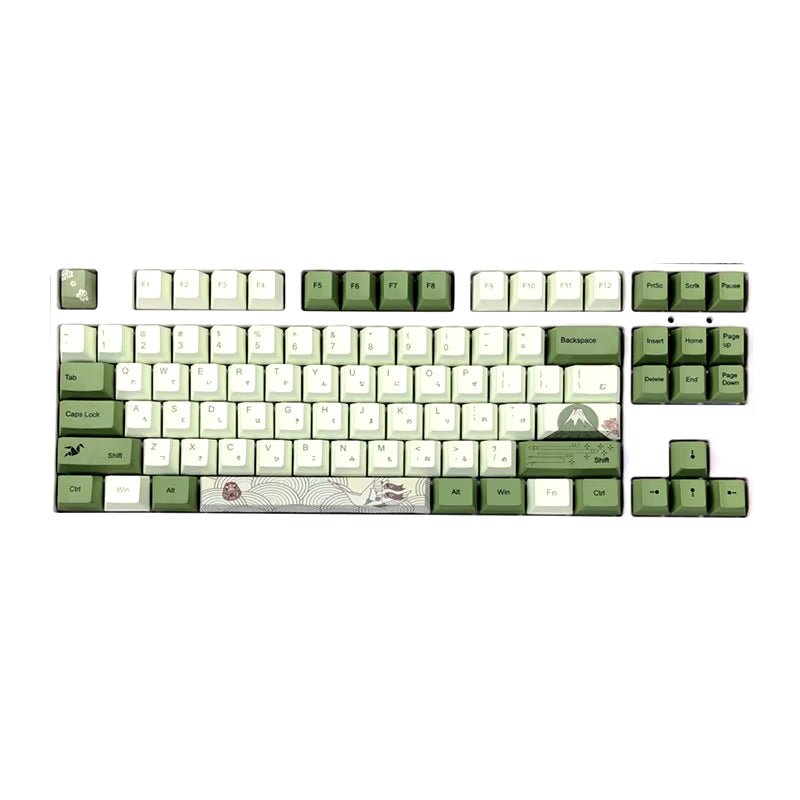 127 Keys Cherry Profile Matcha Green PBT Keycaps Mechanical Keyboard Dye - Subbed Mountain Forest Custom DIY Mx Switch Keycap - Techlyn