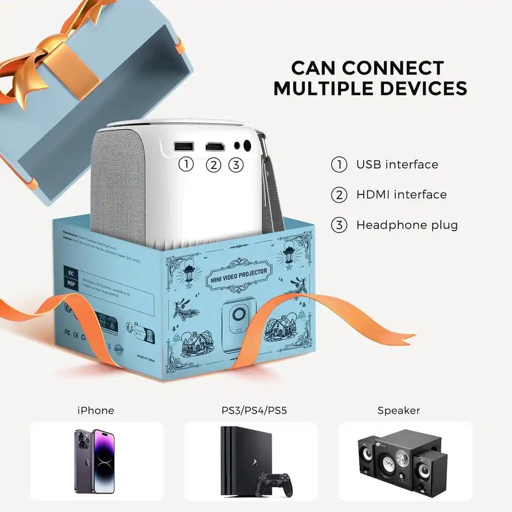 1920 X 1080 Full HD Wifi Bluetooth Mini Portable Projector with 9000 - Lumens Handheld & Compatible HDMI USB, Audio Port - Techlyn