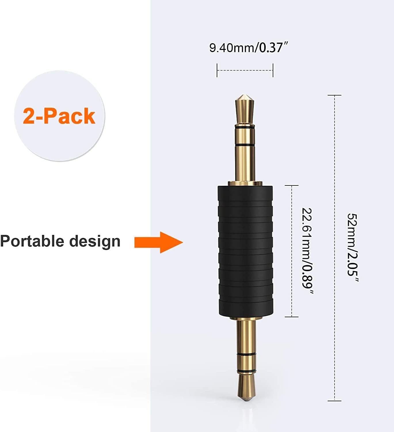 2 Pack 3.5Mm 1/8 Stereo Jack to 3.5Mm Audio Male to Male Adapter Connectors Gold Plated Compatible with for Taotronics, Mpow BH129 Bluetooth Receiver - Techlyn