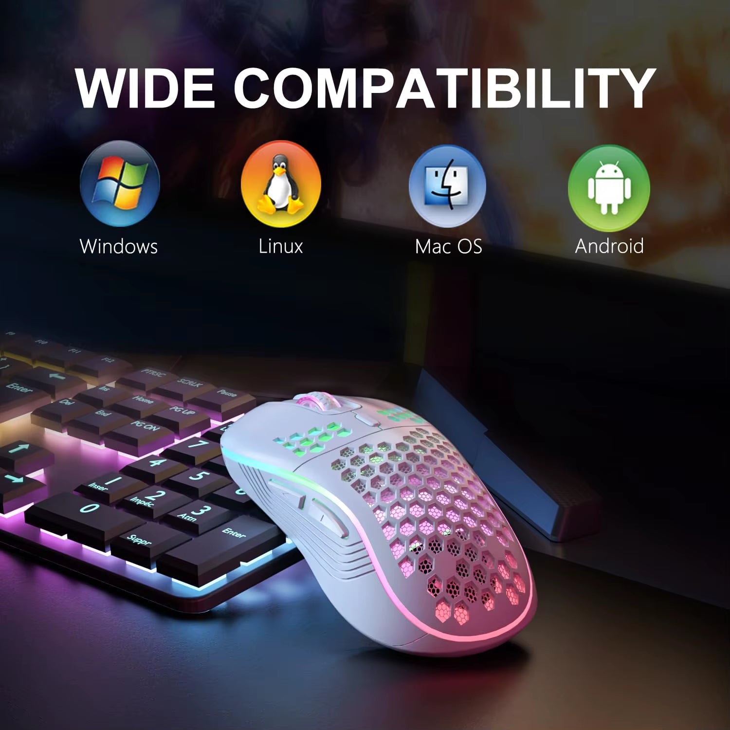 2.4G Wireless Mouse with RGB Backlit 6 - Button 3 - Speed DPI Type C Rechargeable Ergonomic Honeycomb Design Gaming Mouse - Techlyn