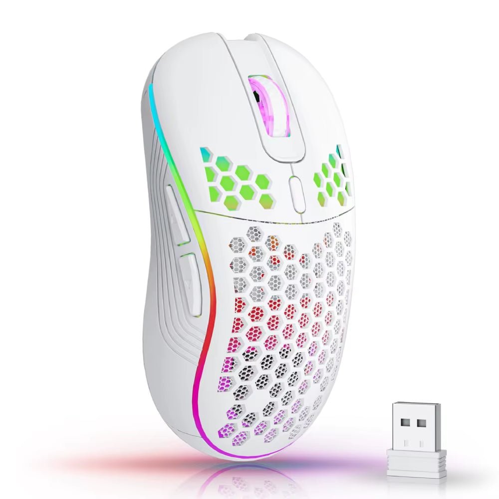 2.4G Wireless Mouse with RGB Backlit 6 - Button 3 - Speed DPI Type C Rechargeable Ergonomic Honeycomb Design Gaming Mouse - Techlyn
