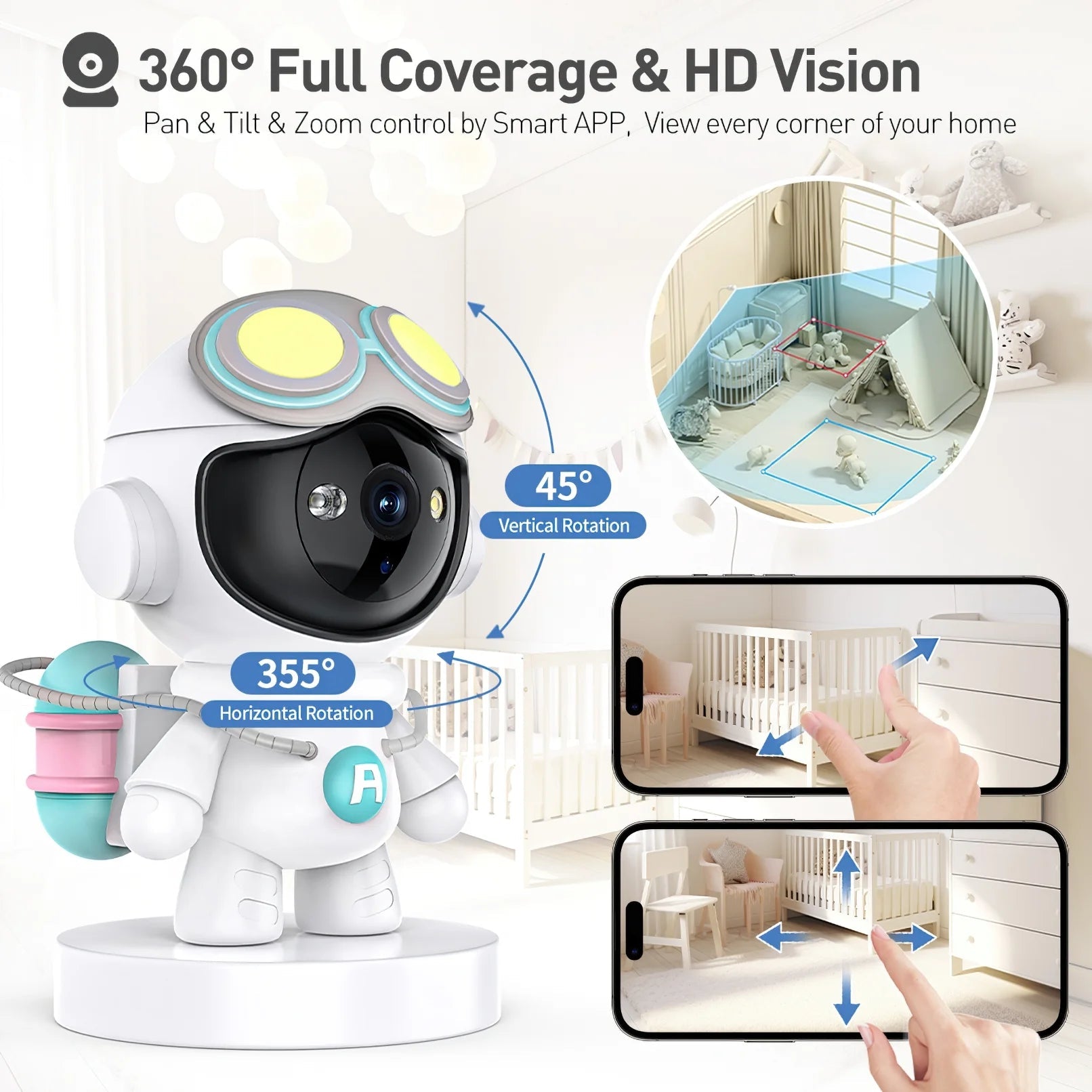 2K Indoor Security Camera for Baby Monitor, Dog Camera with Motion Detection, 2 - Way Audio & Night Vision, Wifi Nanny Camera with Safety Alerts, Cloud & SD Card Storage - Techlyn