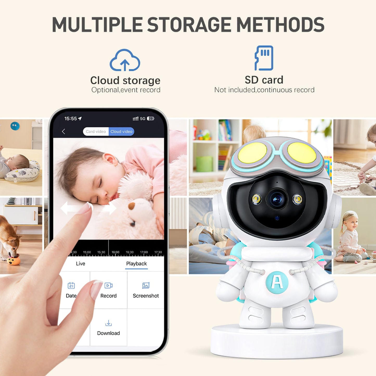 2K Indoor Security Camera for Baby Monitor, Dog Camera with Motion Detection, 2 - Way Audio & Night Vision, Wifi Nanny Camera with Safety Alerts, Cloud & SD Card Storage - Techlyn