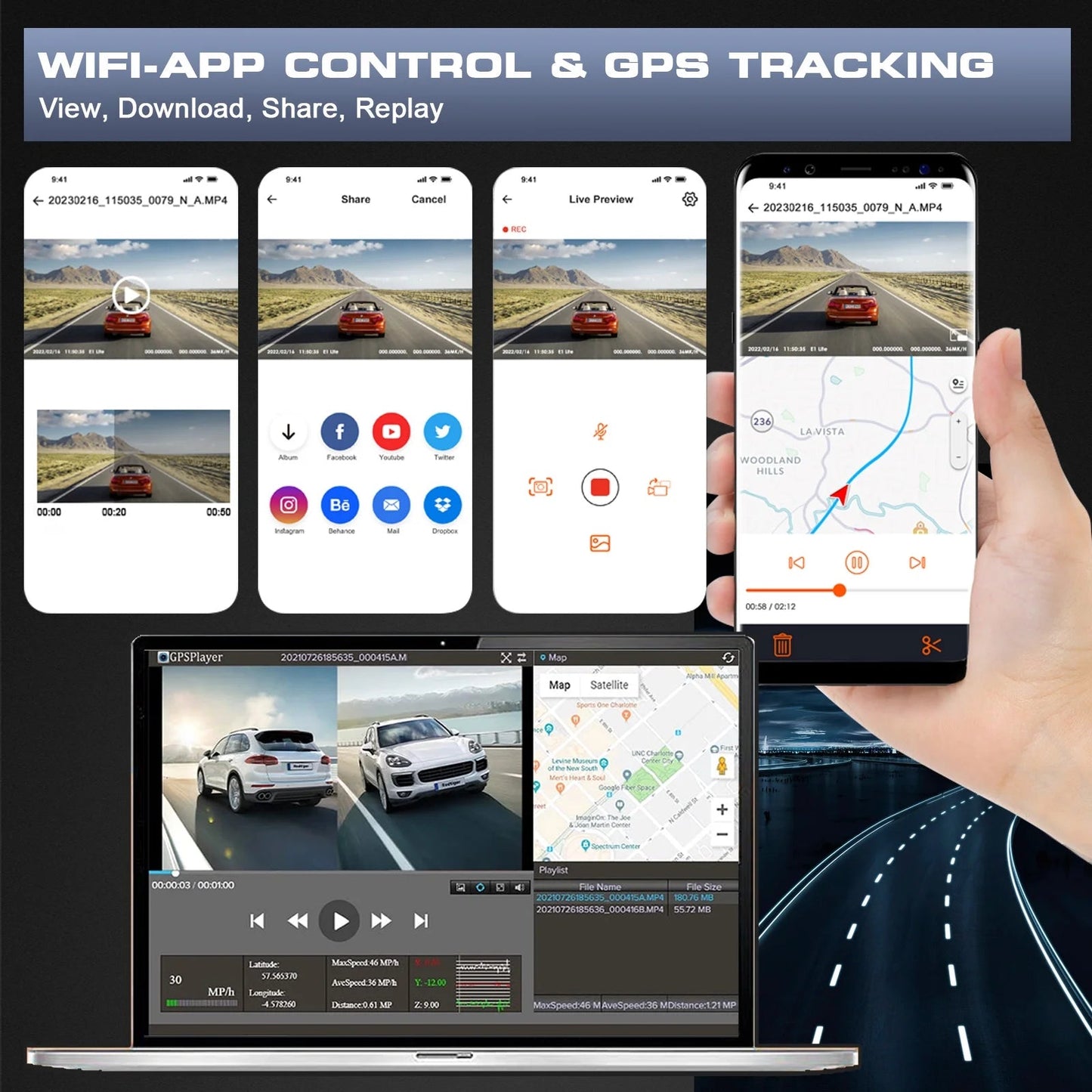 3 Channel Dash Cam Front and Rear, 4K/2.5K + 1080P Premium Car Camera for Cars with Wi - Fi GPS, Night Vision, 3.16" IPS Touchscreen, 24H Parking Mode, WDR, Type - C, 64GB SD Card Included - Techlyn