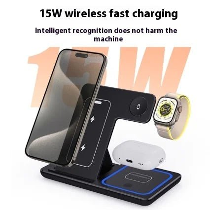 3 In 1 LED Fast Wireless Charger Stand Foldable Charging Station - Techlyn