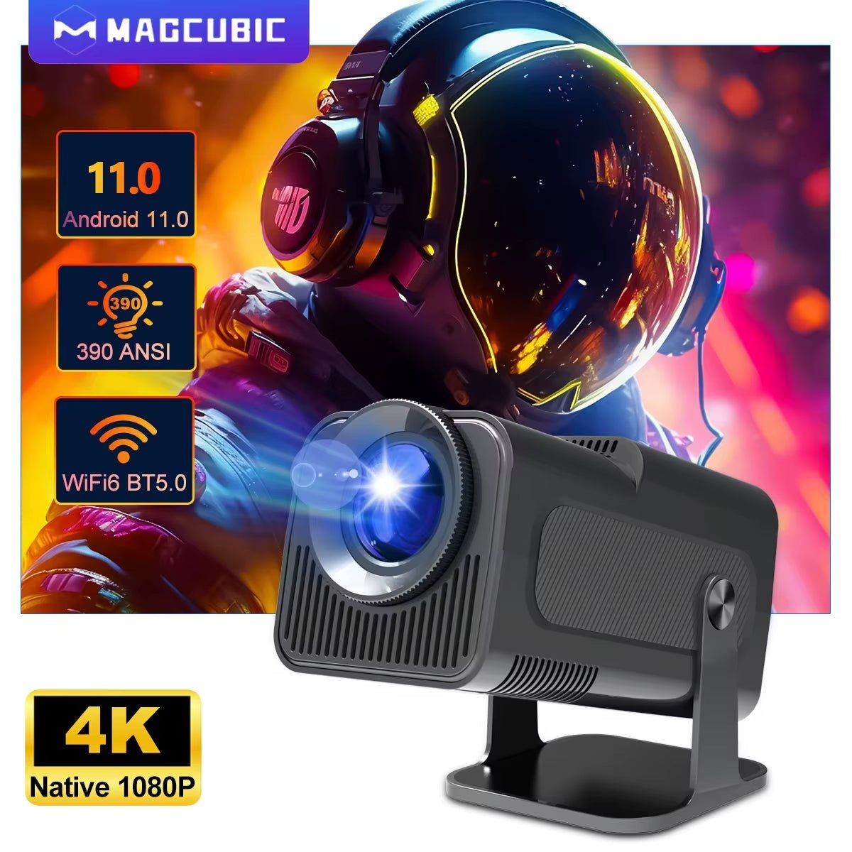 4K Android 11 Projector Native 1080P 390ANSI HY320 Dual Wifi6 BT5.0 1920*1080P Cinema Portable Projetor Upgrated HY300 - Techlyn