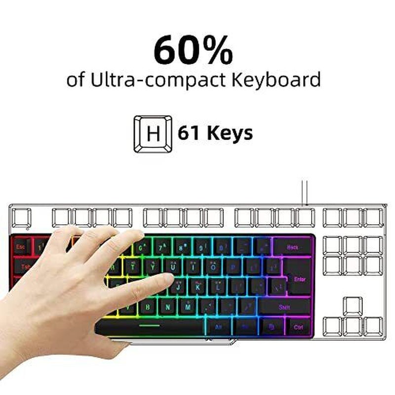 60% Wired Gaming Keyboard, RGB Backlit Ultra - Compact Mini Keyboard, Waterproo... - Techlyn