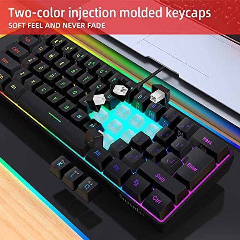 60% Wired Gaming Keyboard, RGB Backlit Ultra - Compact Mini Keyboard, Waterproo... - Techlyn