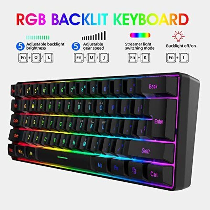 60% Wired Gaming Keyboard, RGB Backlit Ultra - Compact Mini Keyboard, Waterproo... - Techlyn