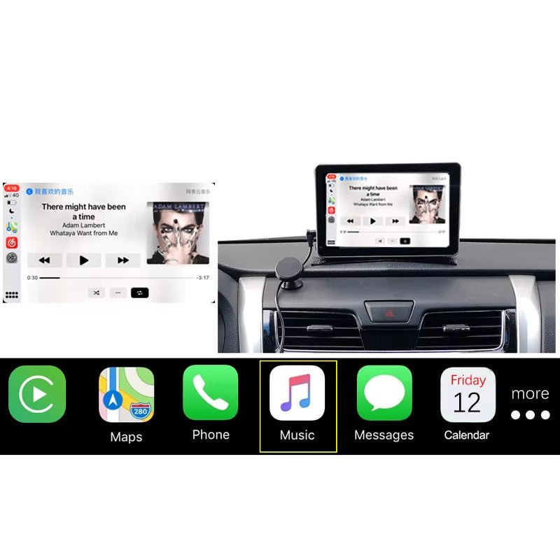 7” Universal Wireless Carplay Touch Screen Wired Androidauto Display with Bt5.0 Multimedia Navigation System for All Cars - Techlyn