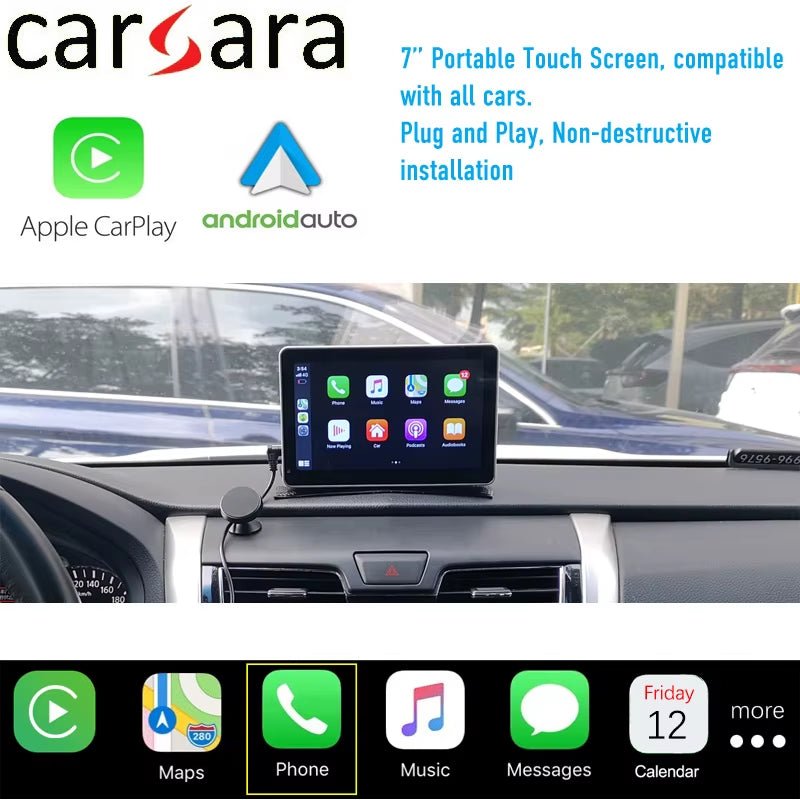 7” Universal Wireless Carplay Touch Screen Wired Androidauto Display with Bt5.0 Multimedia Navigation System for All Cars - Techlyn