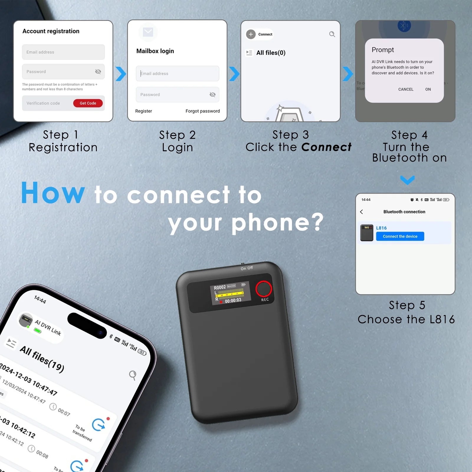 AI Voice Recorder with Transcribe, Translation, APP Control, AI Analysis Summarize for Lectures Meetings Calls, Support 100+ Languages, 64GB Memory - Techlyn