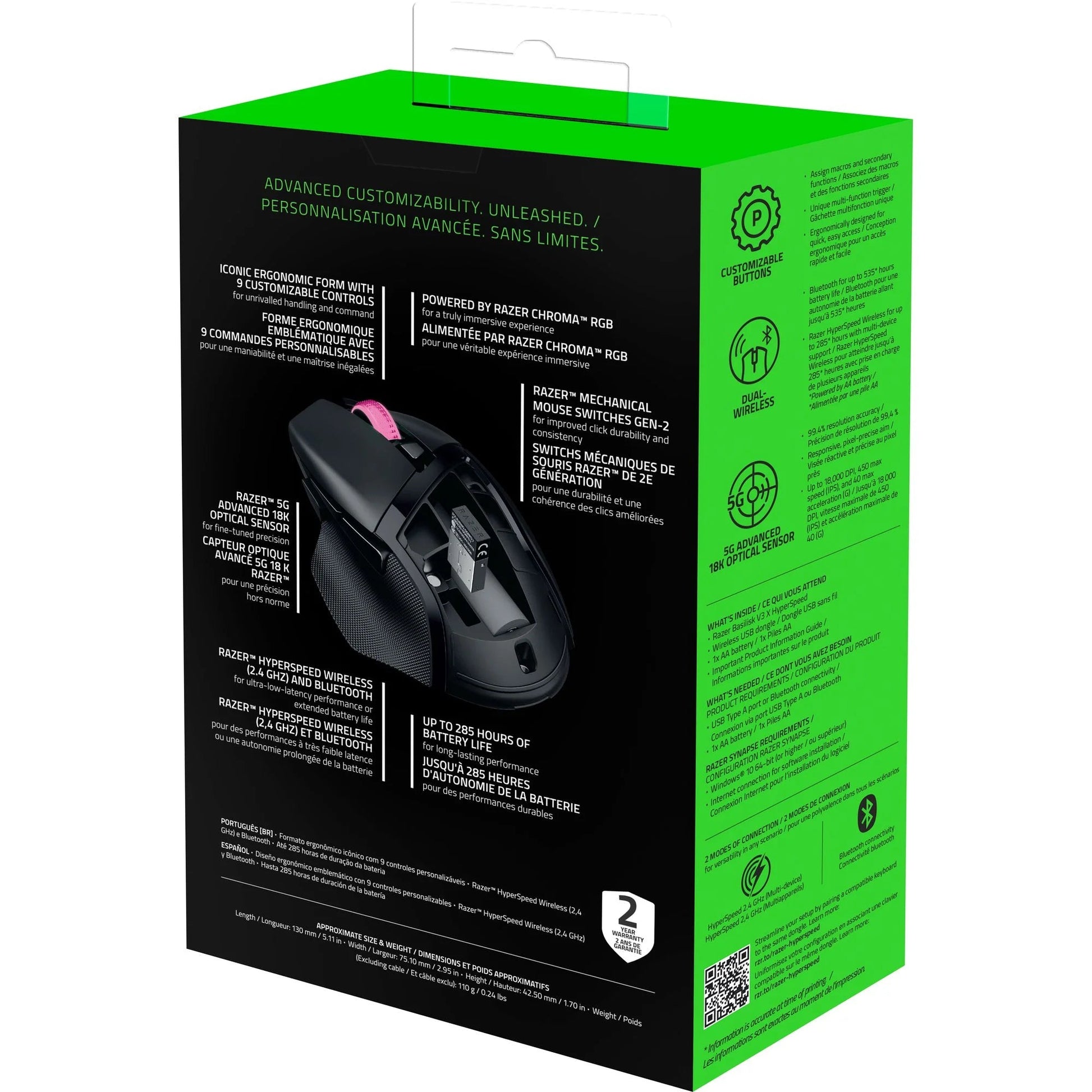 Basilisk V3 X Hyperspeed Wireless Gaming Mouse for PC, RGB Chroma, Black - Techlyn