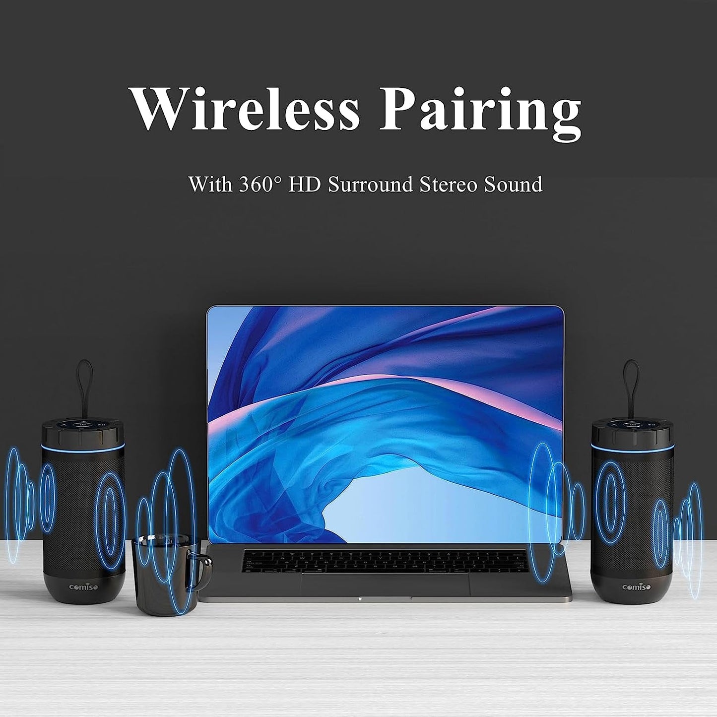 Bluetooth Speaker, IP65 Waterproof Portable Speaker with 360° HD Stereo Sound, Punchy Bass, TWS Pairing, 24H Playtime, Wireless Speakers for Home/Outdoor/Camping/Beach, Gifts for Unisex - Techlyn