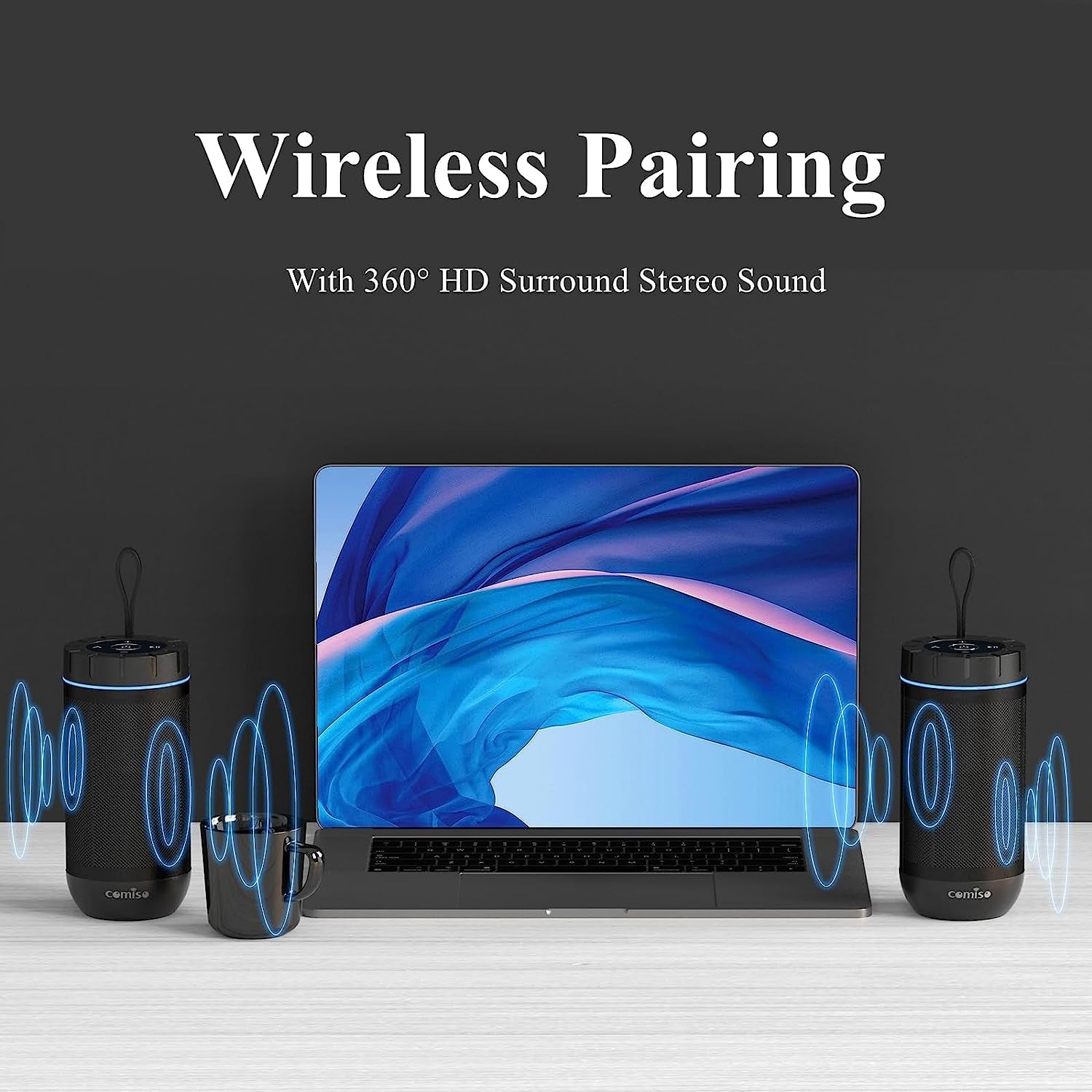 Bluetooth Speaker, IP65 Waterproof Portable Speaker with 360° HD Stereo Sound, Punchy Bass, TWS Pairing, 24H Playtime, Wireless Speakers for Home/Outdoor/Camping/Beach, Gifts for Unisex - Techlyn