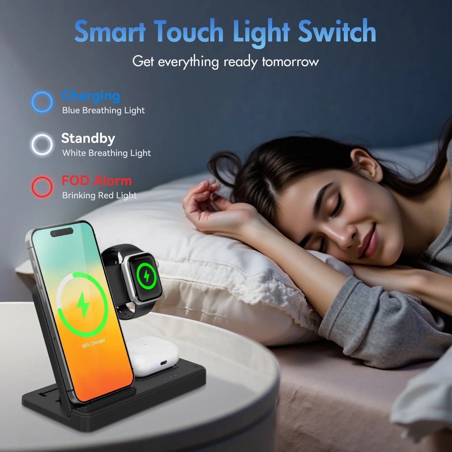 Charging Station,Wirelss Charger,Magnetic Charging Station Compatible with Iphone 17 16 15 14 13 12 11 Pro Max XS Xr,For Iwatch Series 9 8 7 6 5 4 3 2 Se,For Airpods 3 2 Pro,Black,No Adapter - Techlyn