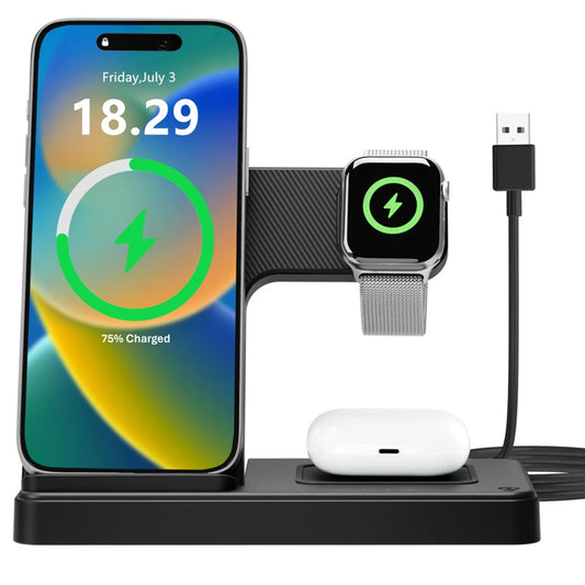 Charging Station,Wirelss Charger,Magnetic Charging Station Compatible with Iphone 17 16 15 14 13 12 11 Pro Max XS Xr,For Iwatch Series 9 8 7 6 5 4 3 2 Se,For Airpods 3 2 Pro,Black,No Adapter - Techlyn