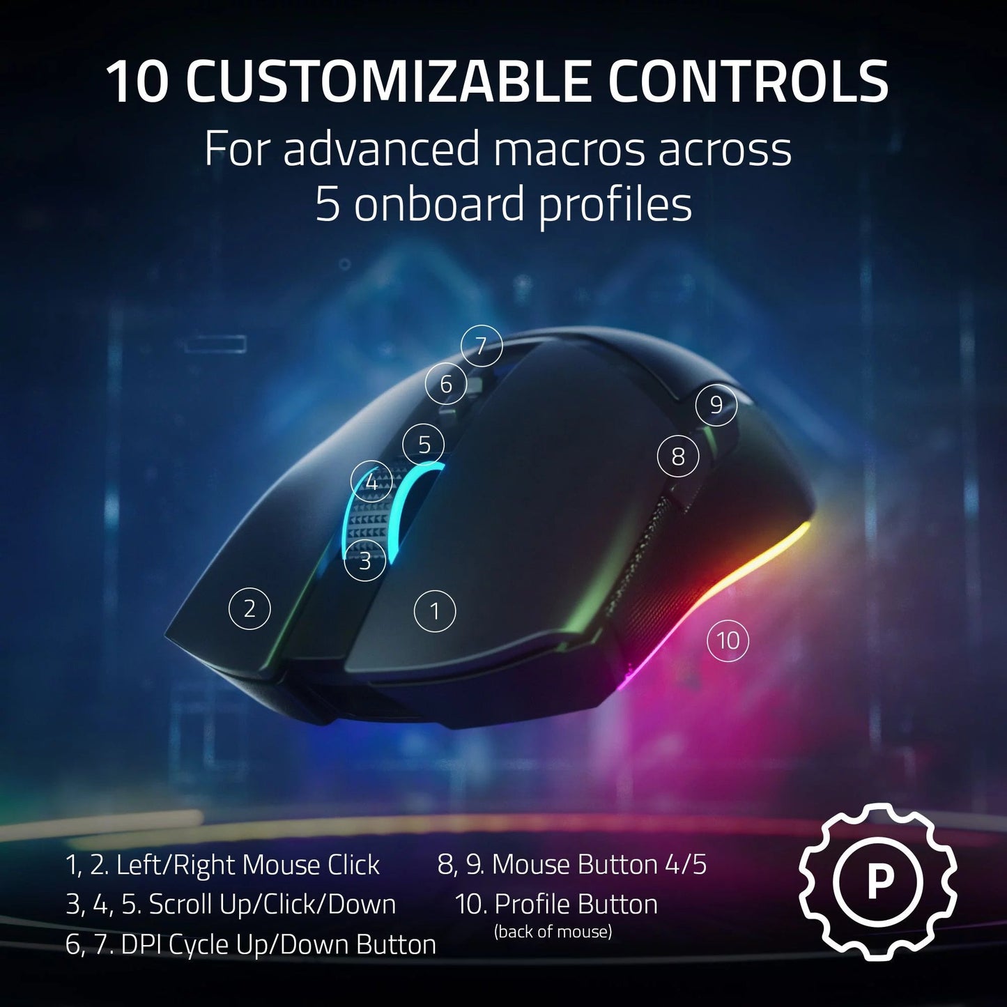 Cobra Pro Lightweight Wireless PC Gaming Mouse with Chroma RGB, Customizable Controls, 77G, Black - Techlyn