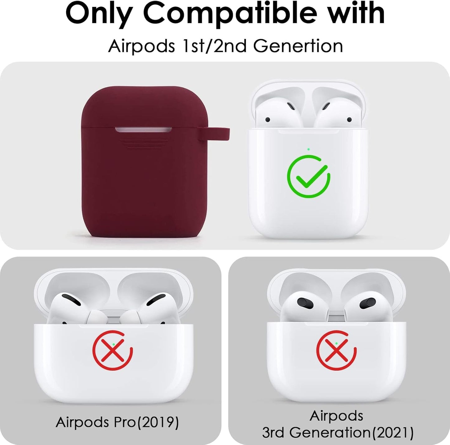 Compatible with Airpod 2&1 Case Cover, Cute Silicone Protective Accessories Cases/Keychain/Pompom, Best Gift for Girls and Women, Burgundy - Techlyn