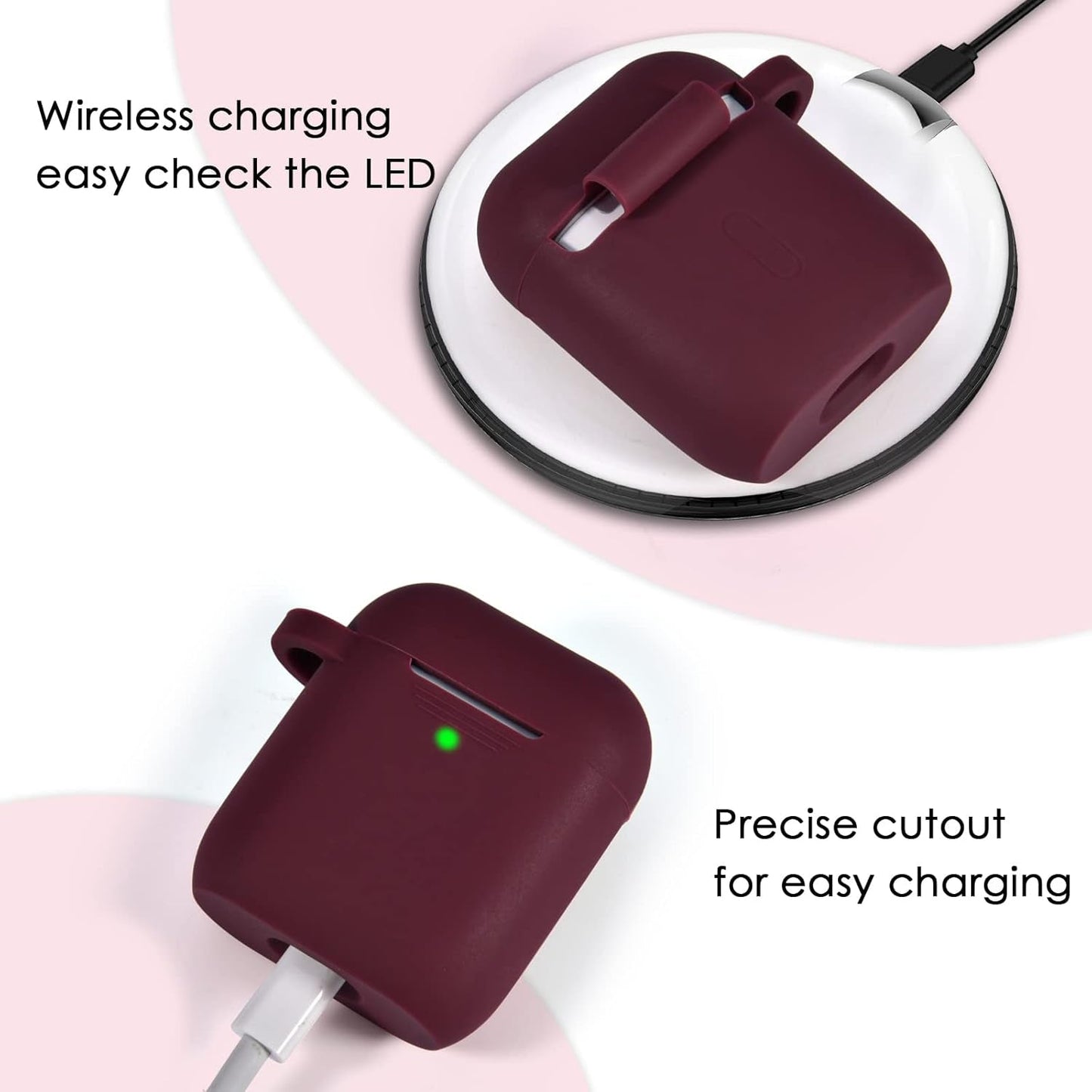 Compatible with Airpod 2&1 Case Cover, Cute Silicone Protective Accessories Cases/Keychain/Pompom, Best Gift for Girls and Women, Burgundy - Techlyn