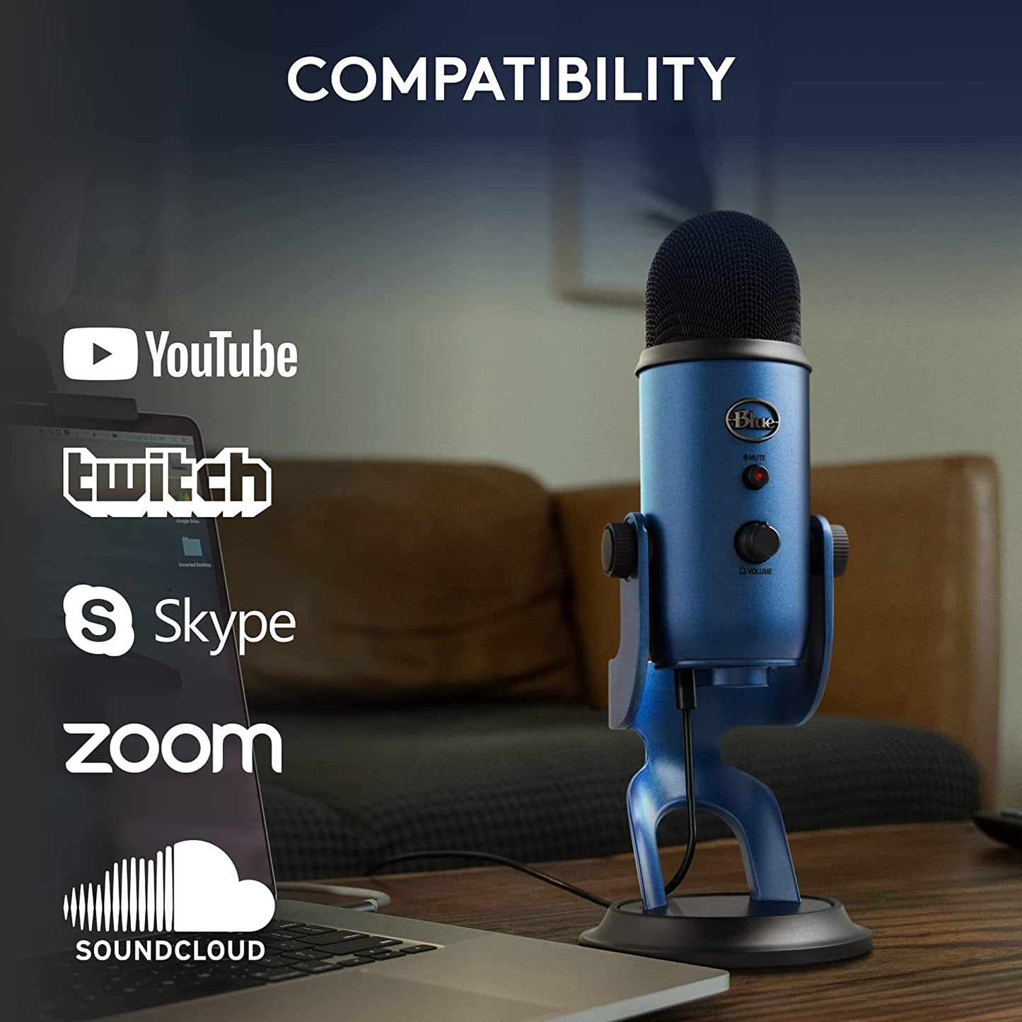 Creators Blue Yeti USB Microphone for Gaming, Streaming, Podcast, Youtube, Discord, PC, Studio Sound, Plug & Play - Midnight Blue - Techlyn