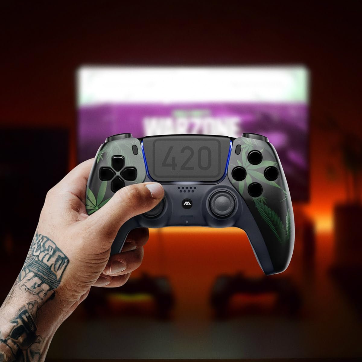 Custom Wireless UN - MODDED PRO Controller Compatible with PS5 Exclusive Unique Design (420 Black) - Techlyn