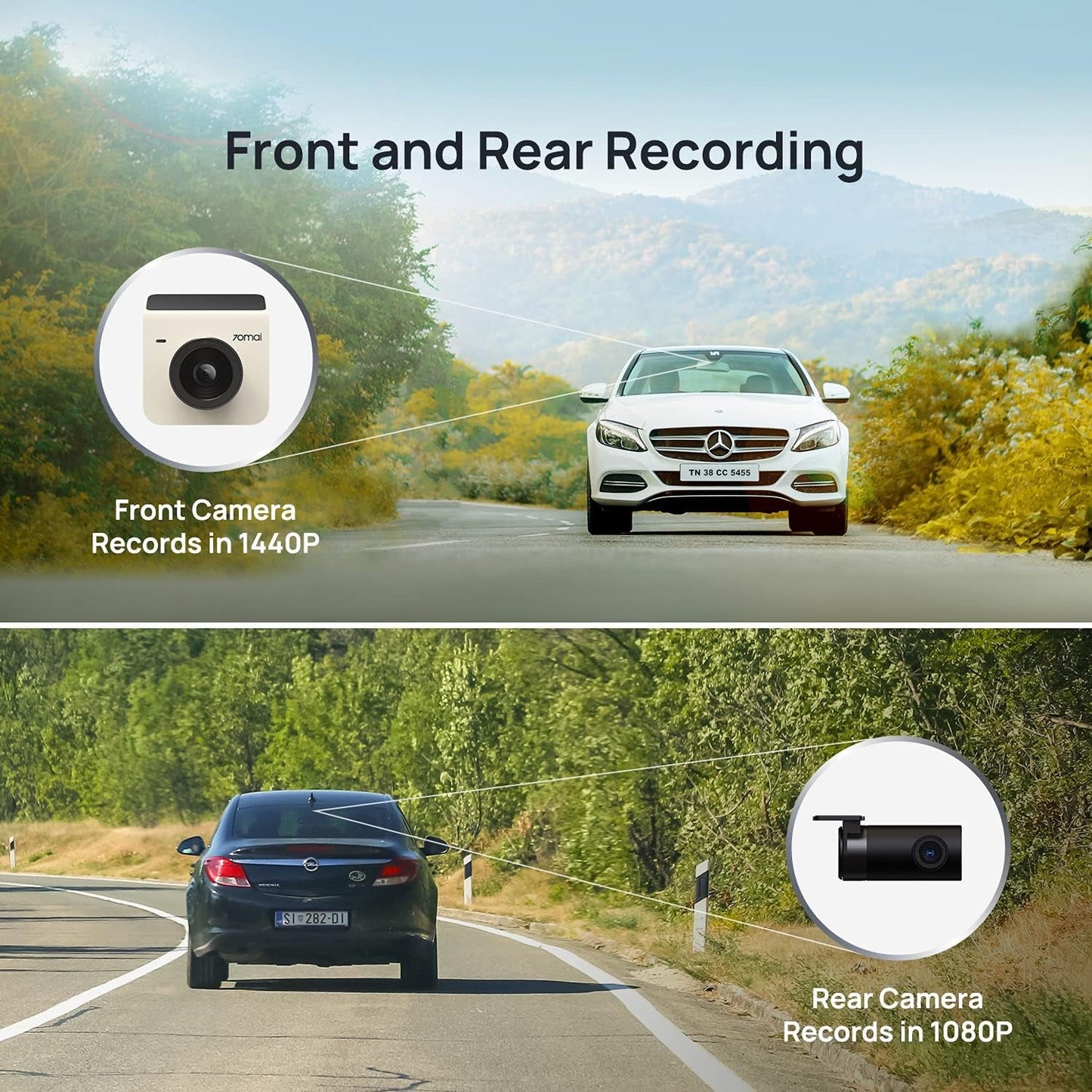 Dash Cam A400, Ivory, Front and Rear 2K QHD, 2" LCD, Built in Wifi, Parking Monitor, 145° Wide - Angle FOV, WDR Night Vision, Ios/Android Mobile App - Techlyn