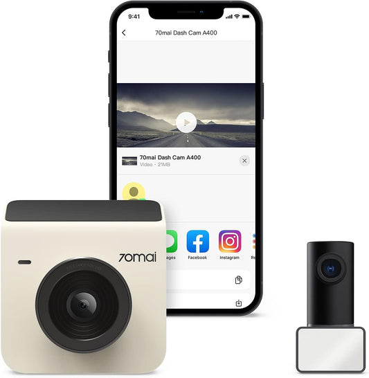 Dash Cam A400, Ivory, Front and Rear 2K QHD, 2" LCD, Built in Wifi, Parking Monitor, 145° Wide - Angle FOV, WDR Night Vision, Ios/Android Mobile App - Techlyn