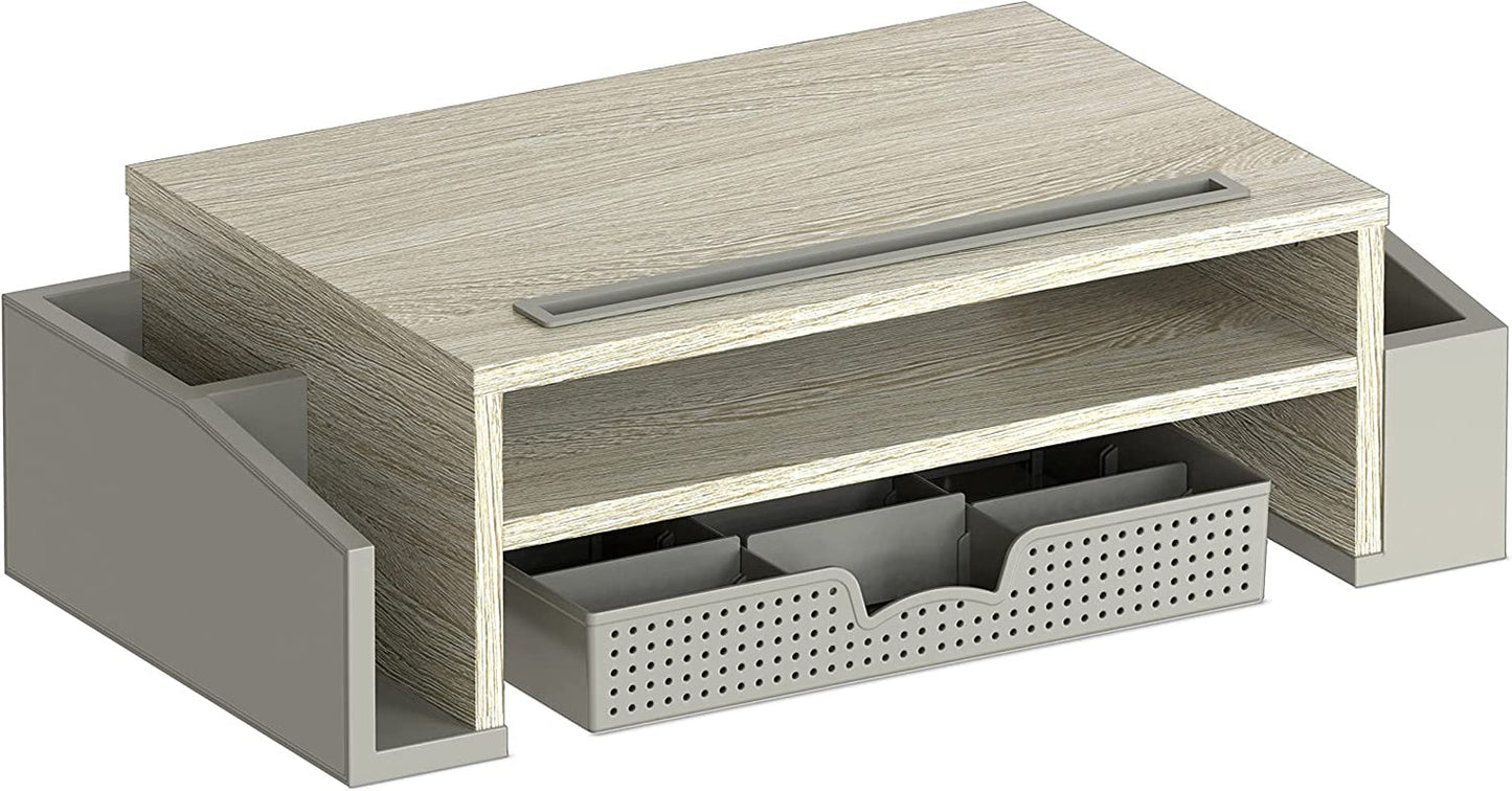 Desk Monitor Stand Riser with Adjustable Organizer Tray, Maple - Techlyn