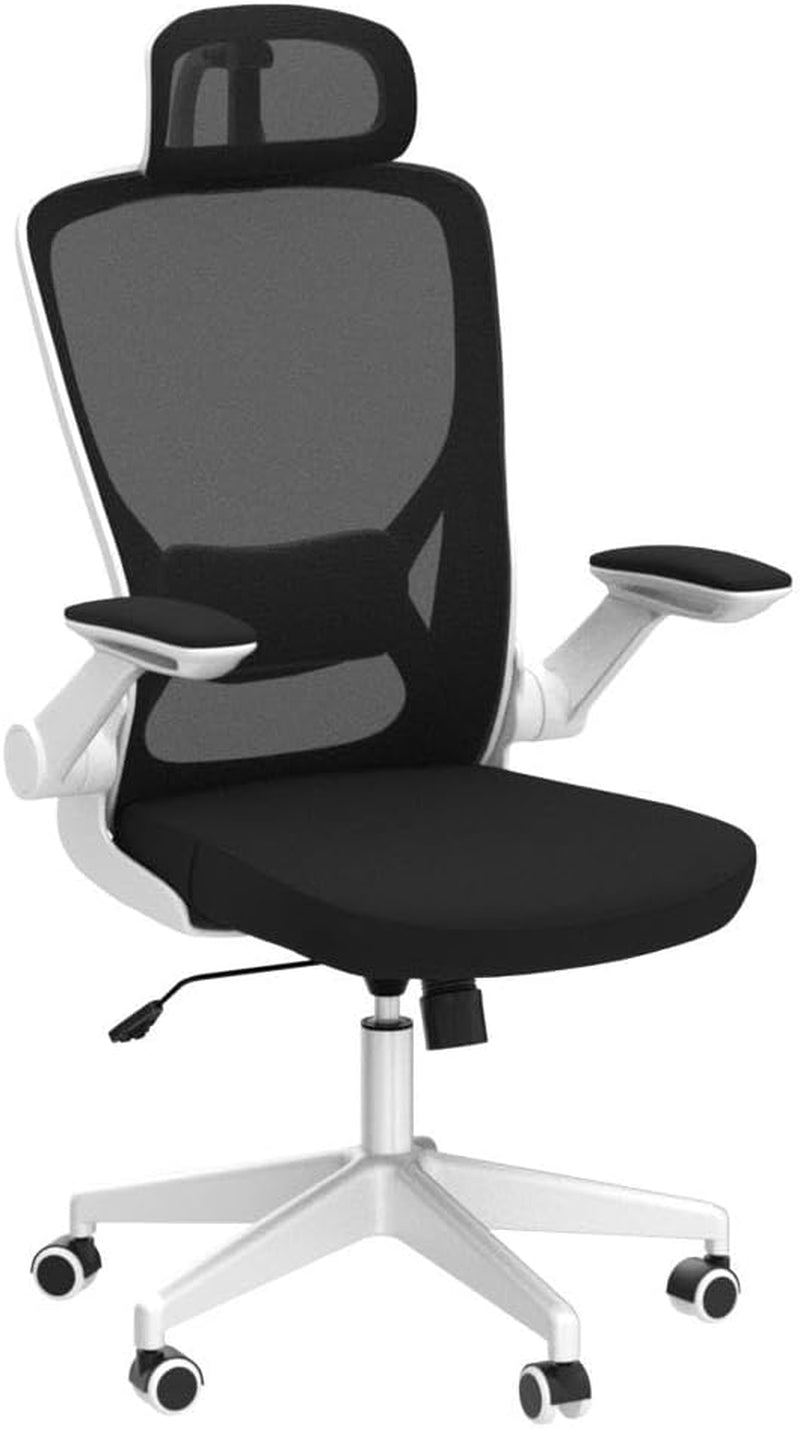 Ergonomic Office Chair, Breathable Mesh Desk Chair, Lumbar Support Computer Chair with Headrest and Flip - Up Arms, Swivel Task Chair, Adjustable Height Gaming Chair, White - Techlyn