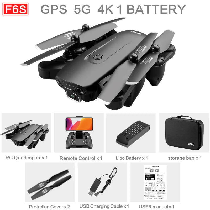 F6 GPS Drone 4K Camera HD FPV Drones with Follow Me Wifi Optical Flow Foldable RC Quadcopter Professional Dron Toys - Techlyn