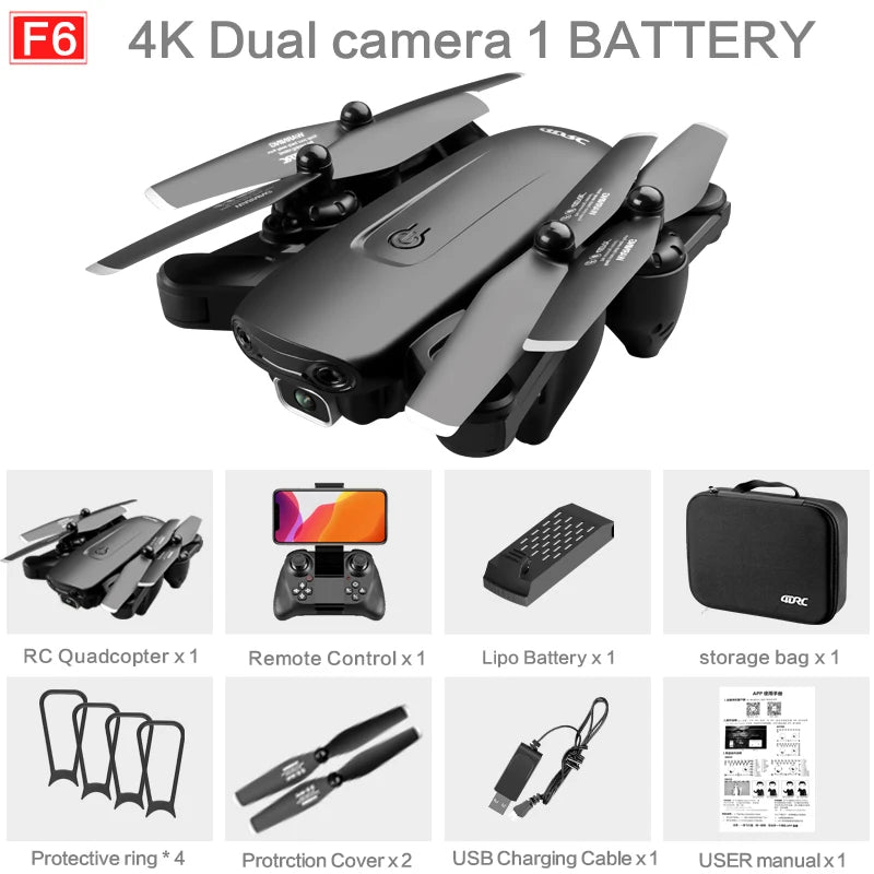 F6 GPS Drone 4K Camera HD FPV Drones with Follow Me Wifi Optical Flow Foldable RC Quadcopter Professional Dron Toys - Techlyn