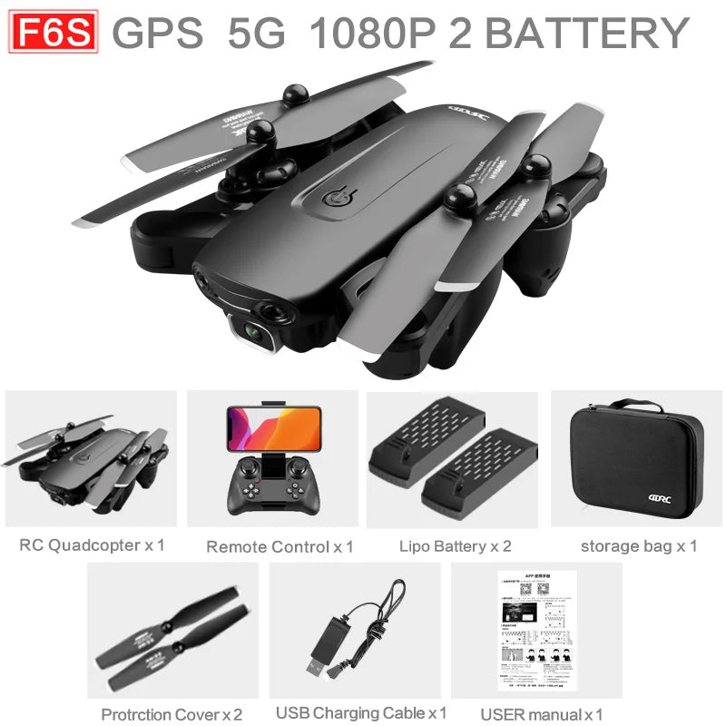 F6 GPS Drone 4K Camera HD FPV Drones with Follow Me Wifi Optical Flow Foldable RC Quadcopter Professional Dron Toys - Techlyn