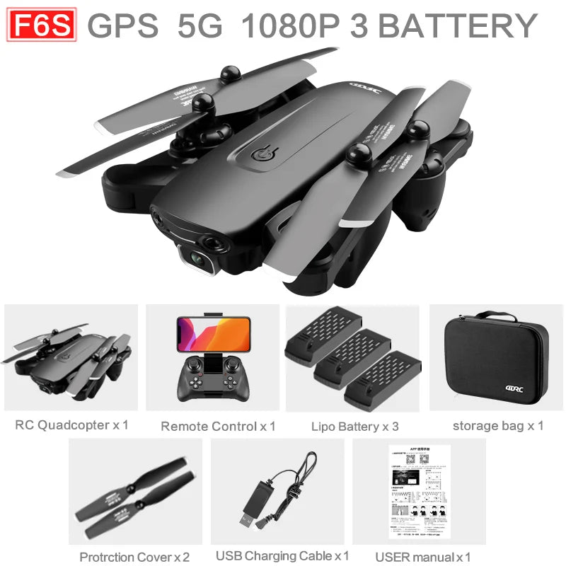 F6 GPS Drone 4K Camera HD FPV Drones with Follow Me Wifi Optical Flow Foldable RC Quadcopter Professional Dron Toys - Techlyn