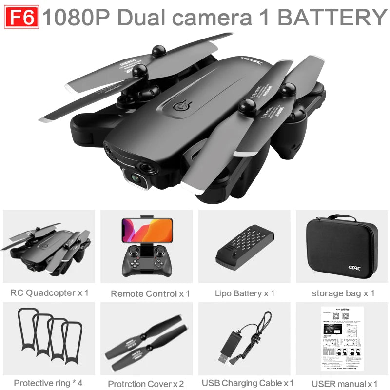 F6 GPS Drone 4K Camera HD FPV Drones with Follow Me Wifi Optical Flow Foldable RC Quadcopter Professional Dron Toys - Techlyn