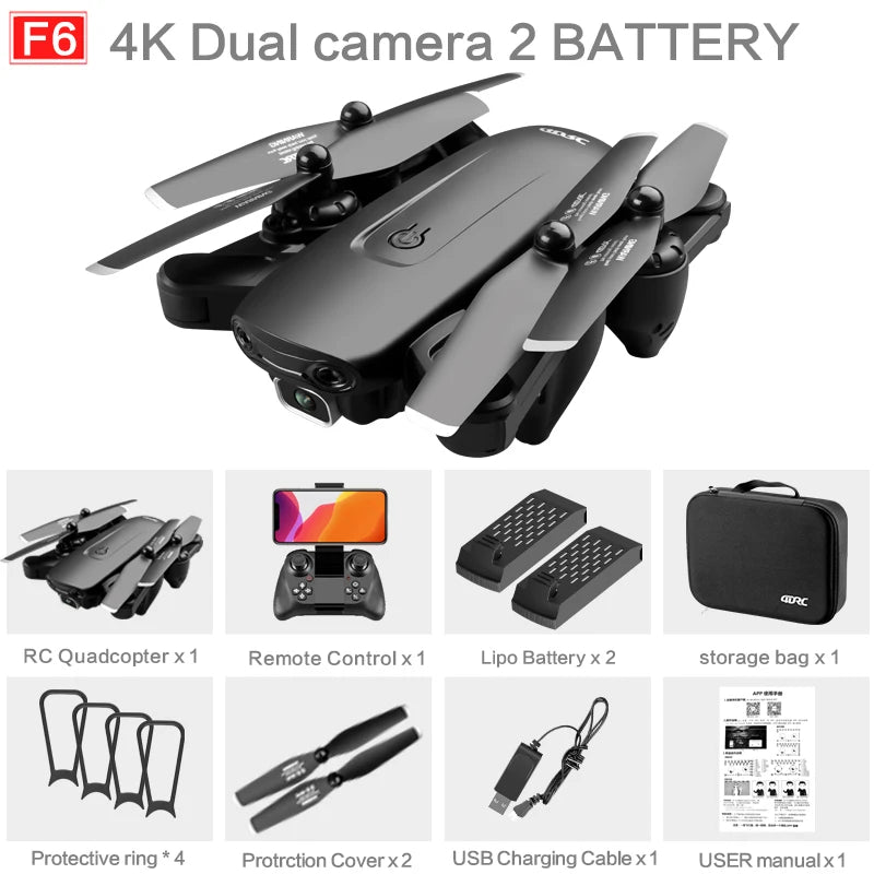 F6 GPS Drone 4K Camera HD FPV Drones with Follow Me Wifi Optical Flow Foldable RC Quadcopter Professional Dron Toys - Techlyn