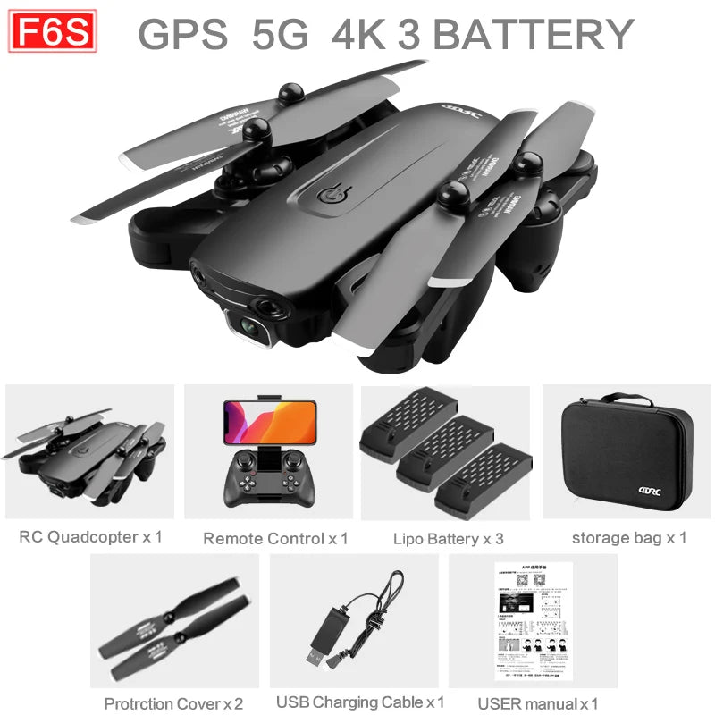 F6 GPS Drone 4K Camera HD FPV Drones with Follow Me Wifi Optical Flow Foldable RC Quadcopter Professional Dron Toys - Techlyn