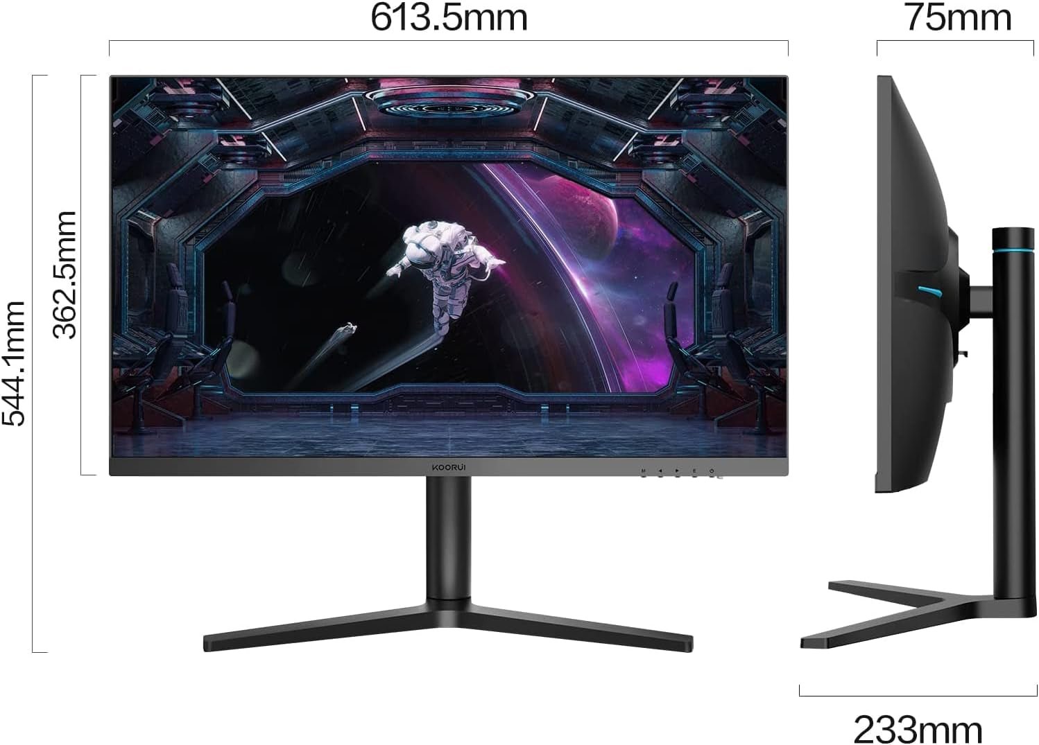 FHD 27 Inch Monitor, Fast IPS Screen (1920 * 1080P, 165HZ 1Ms, DCI - P3 90%, DP 1.2+HDM I.4+Type - C Autdio, 300Cd/㎡), Rotating Stand, Narrow Bezel on Three Sides, Black Blue - Techlyn