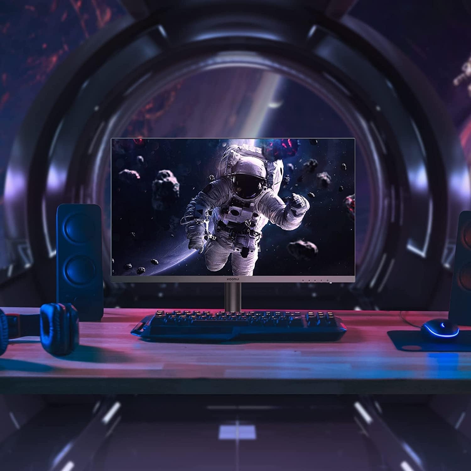 FHD 27 Inch Monitor, Fast IPS Screen (1920 * 1080P, 165HZ 1Ms, DCI - P3 90%, DP 1.2+HDM I.4+Type - C Autdio, 300Cd/㎡), Rotating Stand, Narrow Bezel on Three Sides, Black Blue - Techlyn