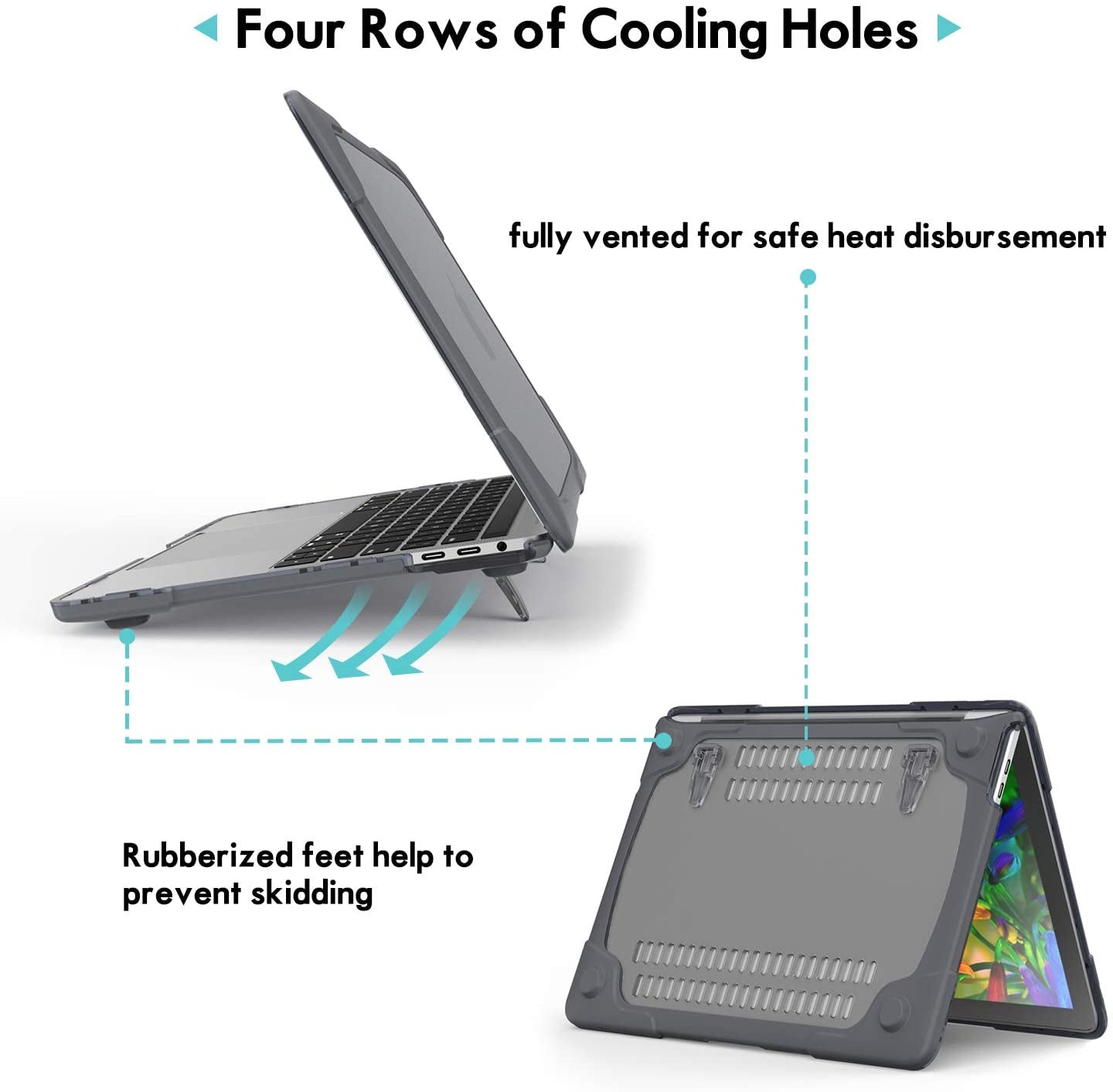 for Macbook Air 13 Inch Case 2020 2019 2018 A2337 M1 A2179 A1932, Heavy Duty Hard Shell Protective Cover with Fold Kickstand - Grey - Techlyn