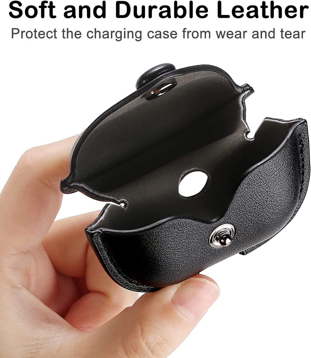 Genuine Leather Case Compatible with Airpods Pro Case 2Nd/1St Gen (2023/2022/2019), Protective Cover for Apple Airpods Pro 2/Pro Wireless Charging Case with Keychain and Snap Lock Black - Techlyn